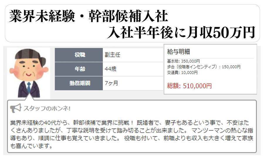 業界未経験でも幹部候補で入社半年後に50万円!!